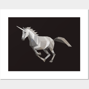 Grey Low Poly Unicorn Posters and Art